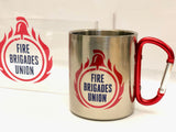 Stainless steel camping mug with carabiner handle!