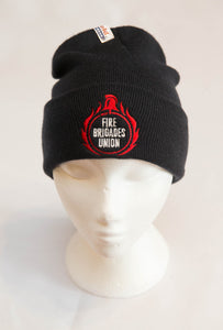 Elasticated woolly beanie hat with the FBU logo stitched on the front